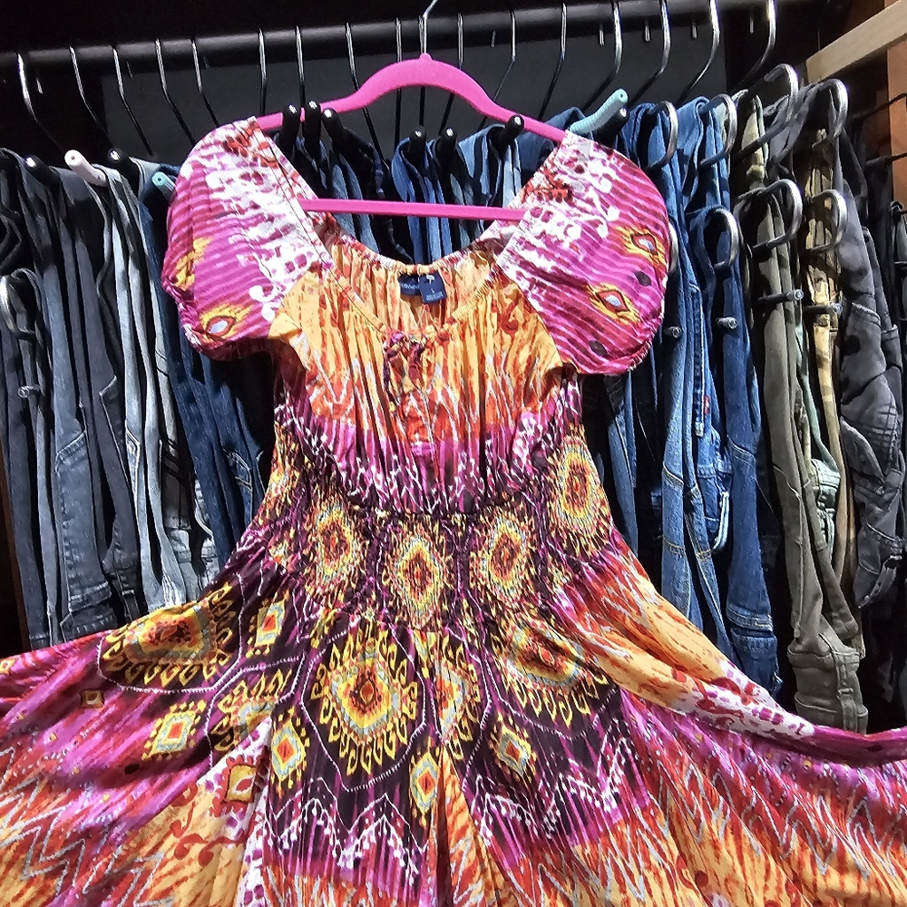 Westbound Baby Doll Full Circle Dress BoHo Ruched Stretch Waist Detailing Size L - Picture 9 of 17